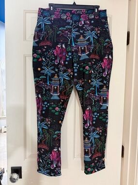 Blackmilk Black Scenic Leggings with Pink and Teal Accents